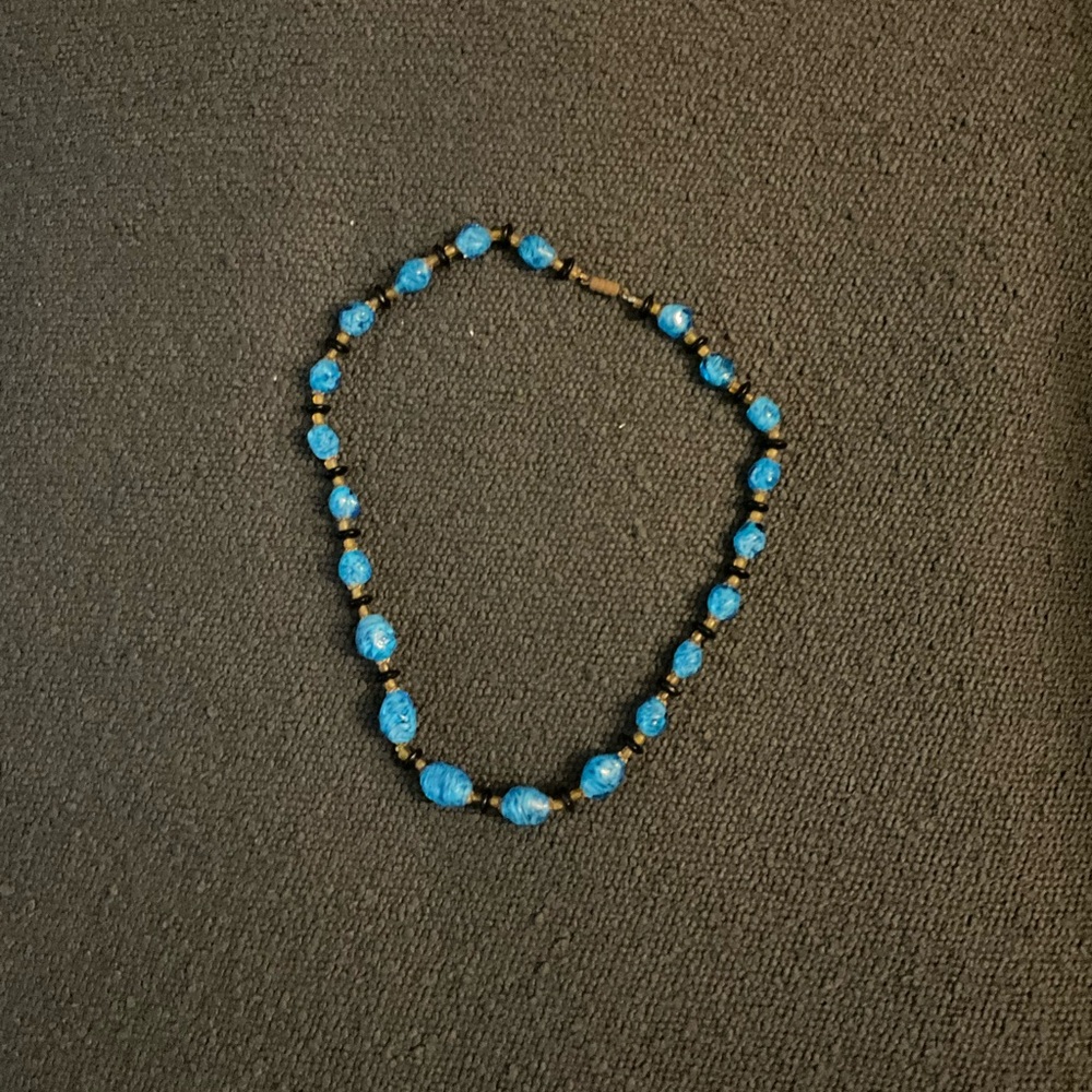 (Sue) B1G1 Turquoise Blue Beaded Necklace with Natural Stones